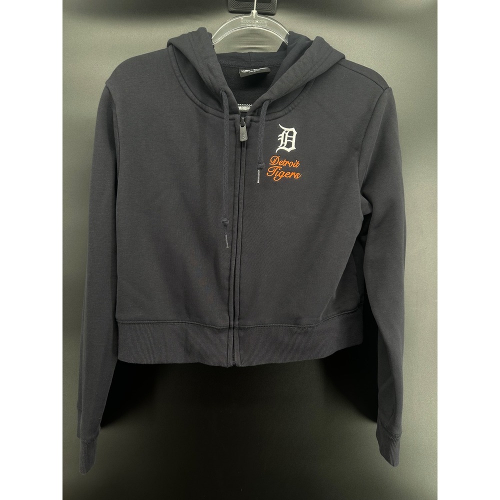 Detroit Tigers Cropped Hoodie Women's Large Navy New Era MLB Zip Up Sweatshirt